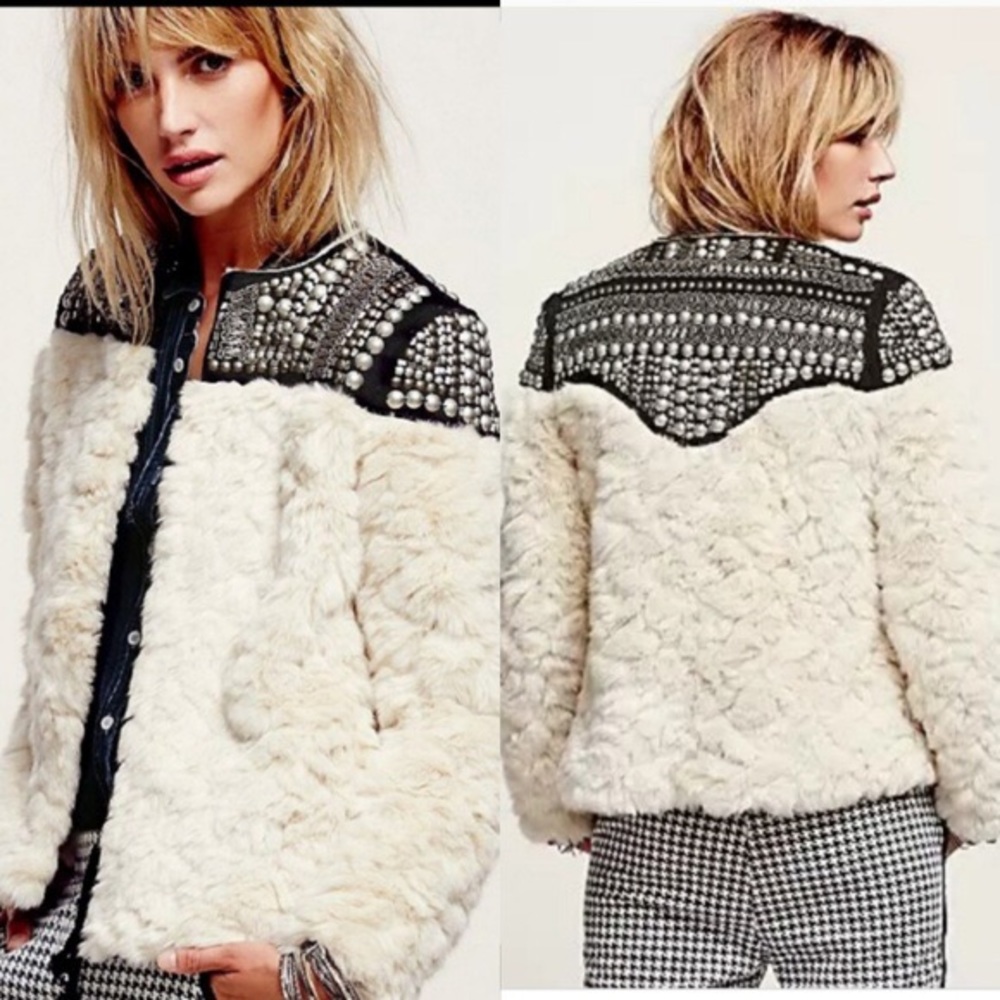 RARE Free People Nordic Nights Beaded Jacket Sz L